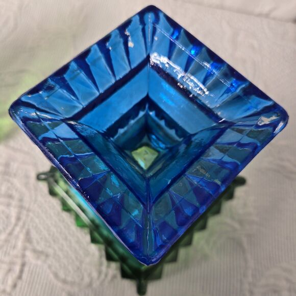 Jeannette Crystal Pedestal Wedding Box Ombre Blue Green Art Deco Mid Century - Picture 5 of 7